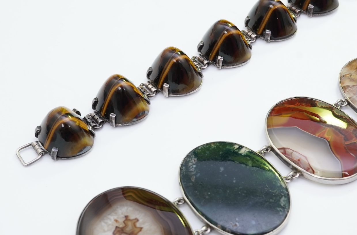 Two silver and hardstone bracelets